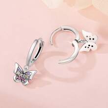 MISEFF 1 Pair S925 Sterling Silver Earrings Colorful Butterfly Earrings For Girl Women Exquisite Leisure Earrings Fine Jewelry Gift Birthday Present