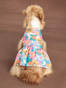 1 件夏威夷风格休闲涤纶宠物连衣裙适合泰迪、贵宾犬等小型犬种，在家或户外穿着（不适合大型犬）