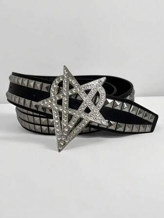 Y2K哥特朋克铆钉星形水钻扣腰带 - 大胆前卫的街头潮流单品，适合青少年和成人，夏季、秋季、万圣节、秋冬季配饰，适合青少年、青年、男士，休闲、户外、运动、度假、毕业礼物、生日、日常穿着