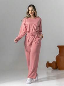 Sweatshirt Set Long Sleeve Blouse And Pants C3028 - Baby Pink - View 3