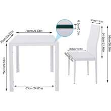 Glass Table And Chairs Set 2, 75cm Square Table With 2 Faux Leather High Back Chairs Modern Dining Room Sets For Home Kitchen Office - White - View 4