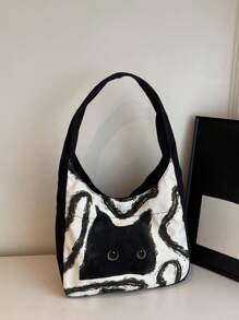 Korean Style Casual Shoulder Bag For Women, New Slouchy Underarm Simple Large Capacity Shoulder Bag - Black - View 11