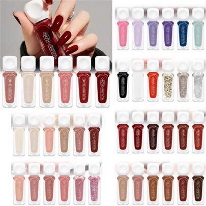 6瓶/套 10毫升 可剥离水性指甲油，无异味，无需烘烤，快干持久纯色指甲油，适合沙龙DIY居家美甲，多种颜色可选