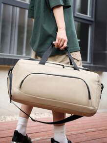 1pc Embroidery Customization Travel Duffle Bag, Large Capacity Dry And Wet Separation Sports Fitness Bag, Weekender Bag Carry On Tote Bags For Women, Travel Essentials Sport Gym Bag For Men, Overnight Bag Luggage Bag With Trolley Sleeve - Multicolor - View 5