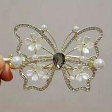 New Vintage Female Butterfly Pearl Tassel Hair Claw Rhinestone Clip Korean Simple Shark Ponytail Crab Clip Girls Hair Accessorie