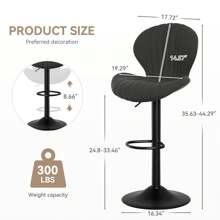 Nalupatio Bar Stools Set Of 2 ,Breakfast Bar Stools ,Backrest Kitchen Barstools ,Wooden Bar Chair Fabrics ,Modern Adjustable Swivel - 黑色 - 查看 4