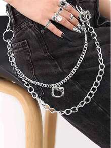Sanrio 1 Piece Hello Kitty Punk Street Metal Layered Chain Keychain Women Men Waist Keychain Pants Jeans Hip Hop Pants Belt Chain Jewelry Accessories Suitable For Teen Summer Casual Outdoor Athletic Or Vacation Travel Or Graduation Gifts Or Birthday Dress Accessories Or Daily Wear