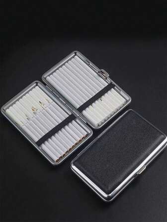 1个黑色20支装加长型个性化男女通用真皮香烟盒，便携式高端抗压防潮创意车载香烟盒，吸烟配件，女生吸烟配件，香烟收纳盒，香烟盒，礼品