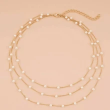 Minimalist European Style Faux Pearl Chain Multi-Layer Necklace, Chic Women Clavicle Chain