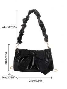 Modieuze geplooide wolkentas, handtas met magnetische gespsluiting, grote capaciteit strikversiering crossbodytas, glitter PU-materiaal kleine tas geschikt voor verschillende dagelijkse toepassingen