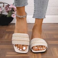 Women's Slip-On Casual Crystal Embellished Flat Comfort Sandals
