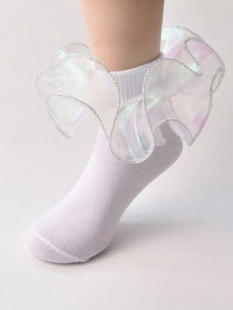 1 Pair Girl's Lace Ruffle Ballet Socks, Princess Birthday Party Dress Socks