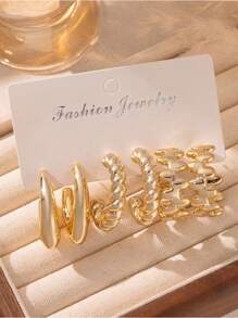 玫瑰金几何耳环套装，适合日常佩戴