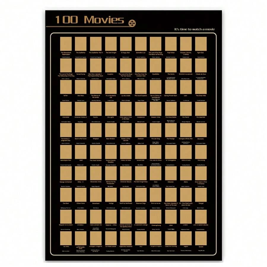 Póster para rascar de 100 películas - Lista de deseos de las mejores películas de todos los tiempos (16.5" X 23.4") Regalo de Navidad para amantes del cine - Negro 2 - Ver 1