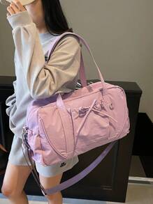 A Travel Luggage Bag Made Of Solid Color Fabric, Large Capacity Hand-Held Shoulder Bag, Yoga Fitness Bag For Loading Clothes At The Gym, Travel Bag That Can Be Worn On A Suitcase For Changing Clothes, Large Capacity Luggage Bag