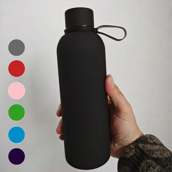 1 Stück 500ML/17OZ Edelstahl Vakuumisolierte Wasserflasche, Gummi-beschichtete zarte Textur mit Tragegriff, tragbar & geeignet für Sport und Schule