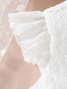 coviviky Vestido de encaje dulce con manga abullonada, cuello redondo, unicolor, cinturón en la cintura, elegante para fiesta, boda y eventos para niñas jóvenes