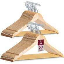 Lux Decor Premium Wooden Clothes Hanger Set – 20 Or 30-Pack Natural Finish Coat Hangers – Smooth, Non-Slip Design (9.25" X 17.5") – Space-Saving Closet Hangers – Ideal For Down Jackets, Skirts, Homes & Hotels – Perfect For Refreshing Your Wardrobe This Spring