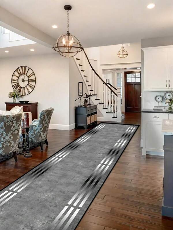 1 pièce Tapis de couloir moderne à motif gris, idéal pour les sols en bois dur dans les entrées, les buanderies, les chambres, les cuisines, la décoration intérieure et l'entrée - décoration d'intérieur résistante aux taches, tapis de sol élégant et long, lavable et antidérapant, parfait pour une utilisation domestique en tant que tapis de couloir, tapis de chevet, tapis de salon, tapis de cuisine, décoration de maison, décoration de cuisine