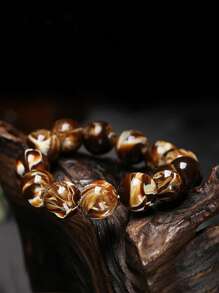 2025 New Hot Selling Amber Resin Bead Bracelet, Single Strand Round Bead Bracelet, Fashionable Men's Jewelry, Elastic Buddha Bead Bracelet, Valentine's Day Gift, Gift For Boyfriend, Gift For Dad - Bracelet - View 15