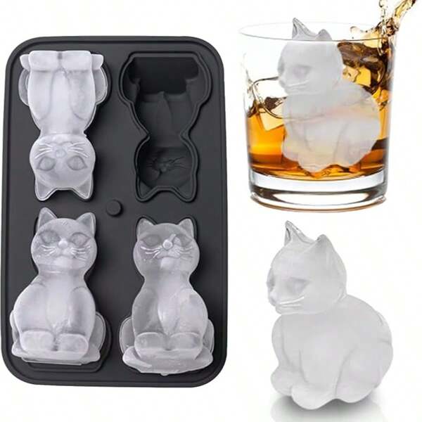 1pc Silicone Ice Cube Tray, Cartoon Cat Ice Cream Mold, Home Ice Cube Maker, Ice Ball, Ice Lolly Mold