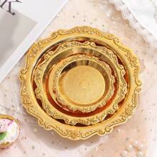1 件复古托盘杯垫碟烛台珠宝收纳盘，银色和金色金属 - 金色 - 查看 14