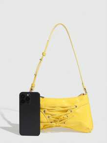 Sunshine And Fresh Shoulder Baguette Bag Street Bow Crossbody Bag Shiny Glitter Glue Bag - Yellow - View 2