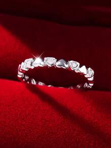 1pc Sparkling Delicate Multi-Heart White Zirconia Stone Ring, Suitable For Women, Wedding, Engagement, Daily Wear