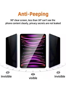 1pc Privacy Screen Protector, Compatible With /Galaxy Tab/Surface Pro 8/Fire HD 10/Honor Tablet/MatePad, Anti-Peeping Tempered Glass Film, Anti-Scratch, Anti-Shock - Black - View 4