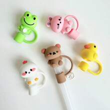 1/4/8 Pcs Portable Cute Animal Silicone Straw Lid, Frog, Rabbit, Duck, Raccoon, Chicken Straw Cover, 10mm/0.4" Reusable Straw Cap Accessories, Valentine's Day Decoration, Kids Party Gift, Back To School Supplies