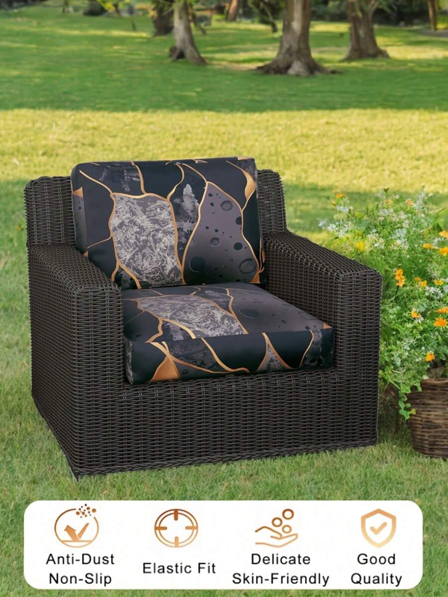 1pc Milk Silk Digital Print Geometric Pattern Sofa Cushion Cover, Stretch, Dust-Proof, All Season Use