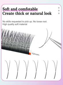 CoMango 12Rows B Curl New 2D Volume Lashes 0.07MM Ultra-Thin 1D YY Lash Extension Lightweight Premade Fans Eyelash Extensions - B - 查看 3
