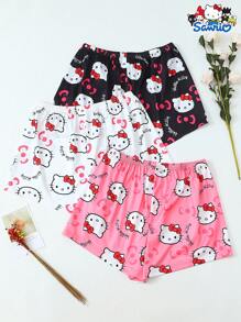 SANRIO [Homely Gents] 3pcs/Set Celana Pendek Tidur Wanita Motif Kartun Lucu, Kain Poliester Lembut & Tidak Transparan, Nyaman untuk di Rumah & Santai - MultiWarna - View 2