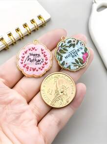 母亲节印花圆形吊坠 - DIY锌合金钥匙扣和项链吊坠，节日礼物配饰，带雕刻图案 - Mother's Day Pendant - 查看 4