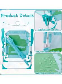 Folding Beach Chair With Umbrella, Chair With Different Children's Designs - Hot Pink - View 6