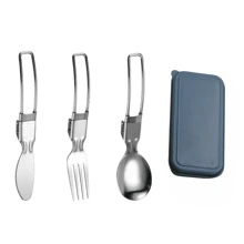 4件套便携式不锈钢折叠餐具套装，含勺子、刀叉，适合野餐、户外和露营使用，学校用品 - 彩色 - 查看 12