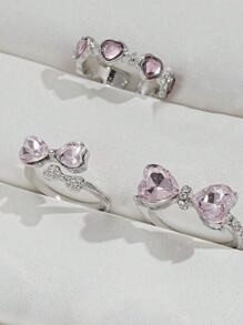 Juego de 3 anillos decorativos con estilo Y2K para niñas con mariposa, corazón y decoración de rhinestones - Perfecto para citas, fiestas, regalos del Día de San Valentín o uso diario