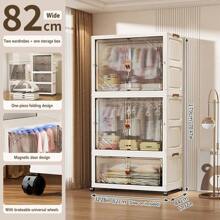 5/4/3/2/1 Layer Foldable Wardrobe, Free Installation Folding Clothes Storage Cabinet, With Wheels, Multiple Layers, Double Door, Magnetic Closure - Transparent - View 19