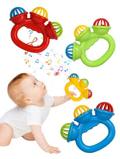 1pc Children's Educational Rattle Shaker Toy, 3-Headed Rattle Toy, Grasp Toy For 0-3-6-12 Months, 1 Year Old, For Boys & Girls
