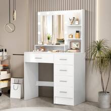 Bedroom Vanity Set Led Lighted Mirror Makeup Dressing Table Dresser 5 Drawer - White - View 3