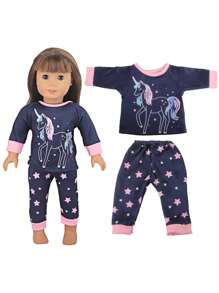 1 pièce de vêtements de poupée de 18 pouces, pyjama de poupée à motif de dessin animé mignon comme cadeau d'anniversaire ou de festival pour filles et garçons, adapté aux poupées fille ou garçon de 18 pouces et autres accessoires de poupée, décoration de la maison