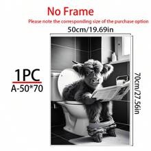 1 件高地牛坐在马桶上看报纸，有趣的浴室墙壁装饰，有趣的动物印花，家庭印刷品，下载数字，动物简单的家庭墙壁艺术，礼物，创意家庭墙壁装饰，卧室，客厅，厨房，浴室，咖啡厅，宿舍墙壁艺术帆布海报 - 1pc - 查看 14