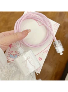 4 piezas de protectores de cable de datos de 18/20W con diseños de lazo/flor/mariposa en color rosa, compatibles con 16/16 Pro Max/15/14/13/11, funda suave anti-dobleces para cargador y cable de carga - Una pajarita rosa - Ver 5