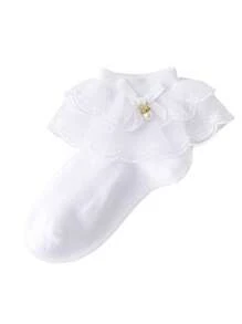 1 Pair White/Pink Lace Trim Socks, Girls Pearls Mesh Socks, Thin Children Dance Socks, Latin Princess Socks - Multicolor - View 15