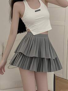 女士时尚多层荷叶边短裤休闲夏季 - 灰色 - 查看 6