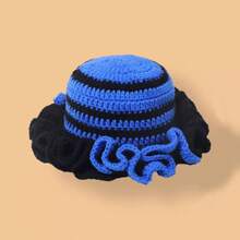 1pc Unisex Handmade Knitted Bucket Hat With Ruffles, Suitable For All Seasons, Holidays - Multicolor - View 6