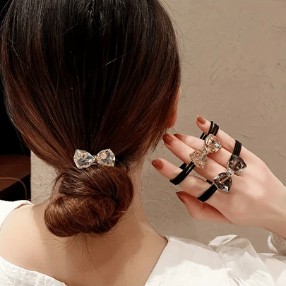 1pc/3pcs Elegant Solid Color Rhinestone Butterfly Hair Tie - Fashion Stretchy Hair Tie Holder, Suitable For Women And Girls Ponytail Holders Hair Elastics Hair Rubber Bands Scrunchies Hair Rope Elastic Hair Tie, Hair Bobbles ,Head Piece Hair Accessories Head Accessories Elastic Band