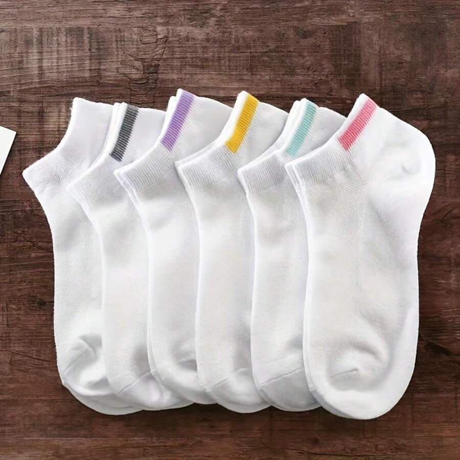 6 Pairs Women's Low Vamp Socks, Cute Japanese Style Boat Socks, Short Tube Plain Color Anti-Odor Socks