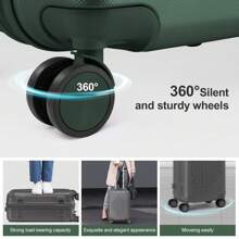 Lightweight Multifunctional Travel Suitcase With 360° Spinner Wheels, 4 Pieces, 12/20/24/28 Inch, Durable Hard Shell, Corner Protection - Dark Green - View 6