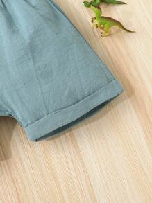 2pcs Casual Cute Baby Boy Clothes Set, Soft Comfortable Cartoon Dinosaur Print Shirt And Solid Color Sports Shorts Outfit, Baby Boy Clothing, Suitable For Daily, Vacation, Party, Outdoor